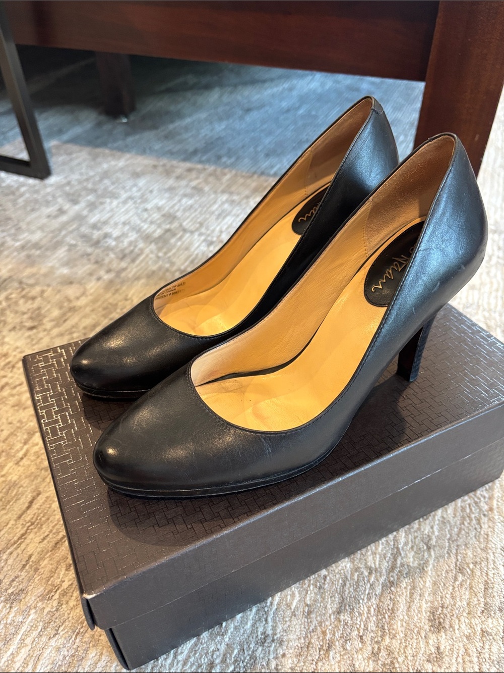 Cole Haan Black Leather Mid-Heel Pumps